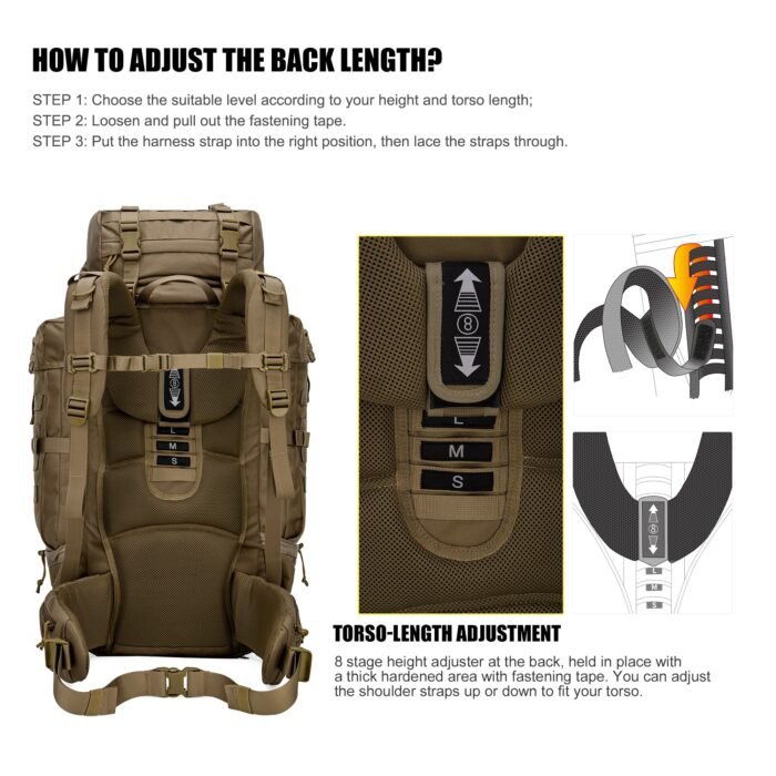 70L Backpacking Pack with Rain Cover- Bushcraft, Military - Image 5