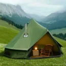 100% Cotton Canvas Bell Tent with Stove Jack, Waterproof 4-Season Family Glamping Shelter - Image 6