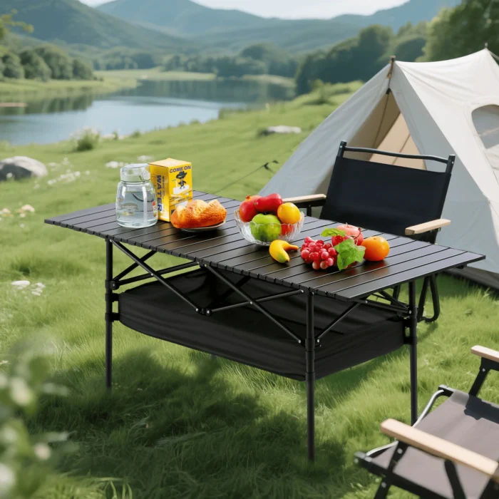 MDF Folding Camping Table with Metal Frame – Black - Image 7